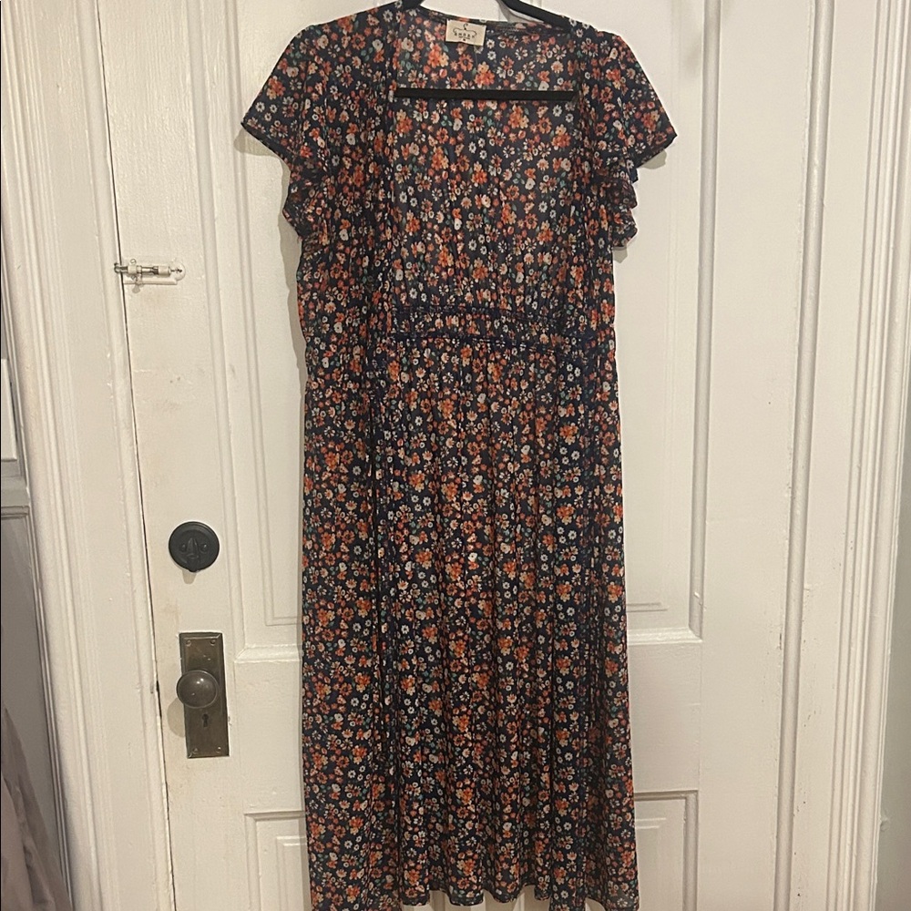 NWOT Blue and Orange Floral Print Kimono